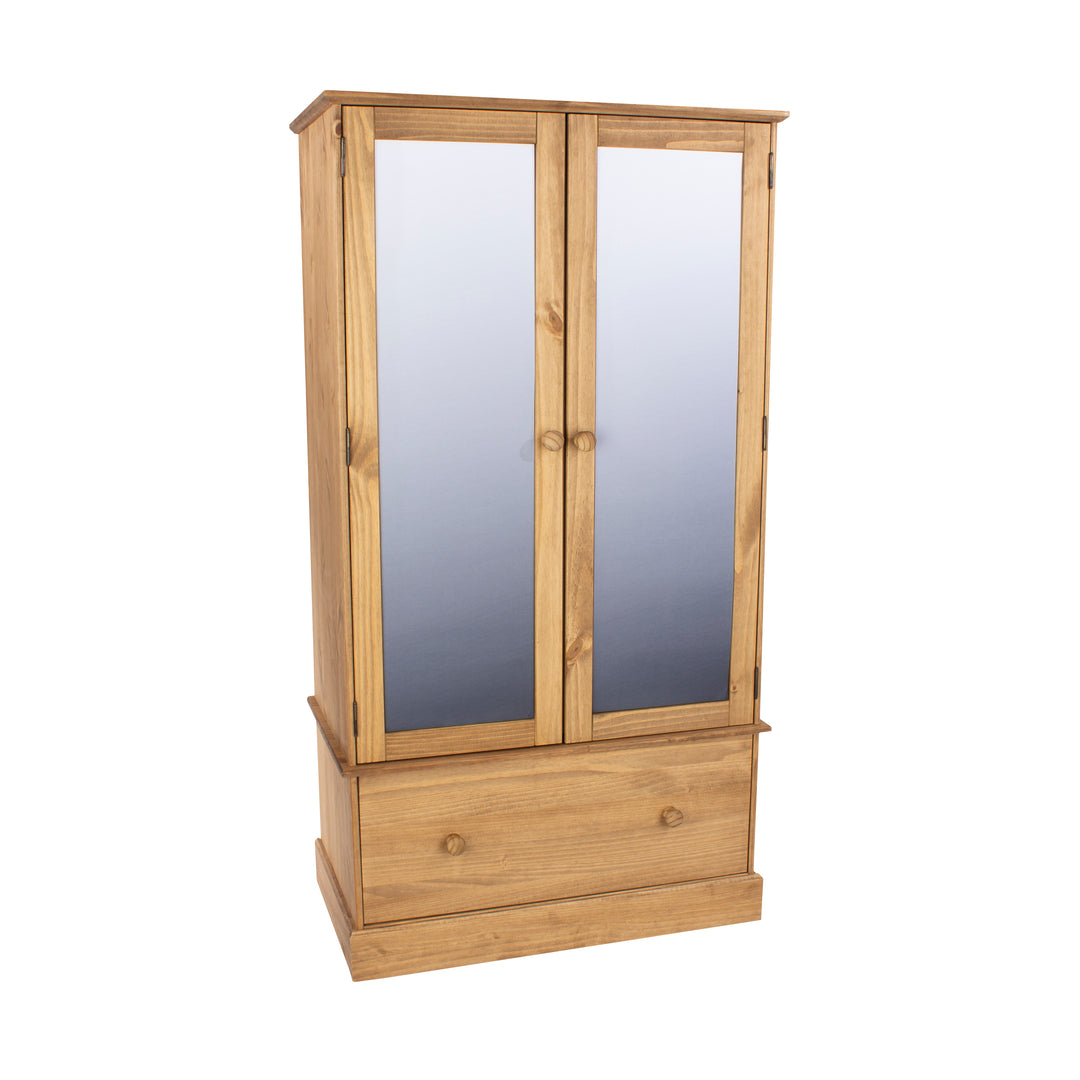 Cotswold 2 Mirror Door, 1 Drawer Wardrobe Antique Waxed Pine  (DHD) Image 3