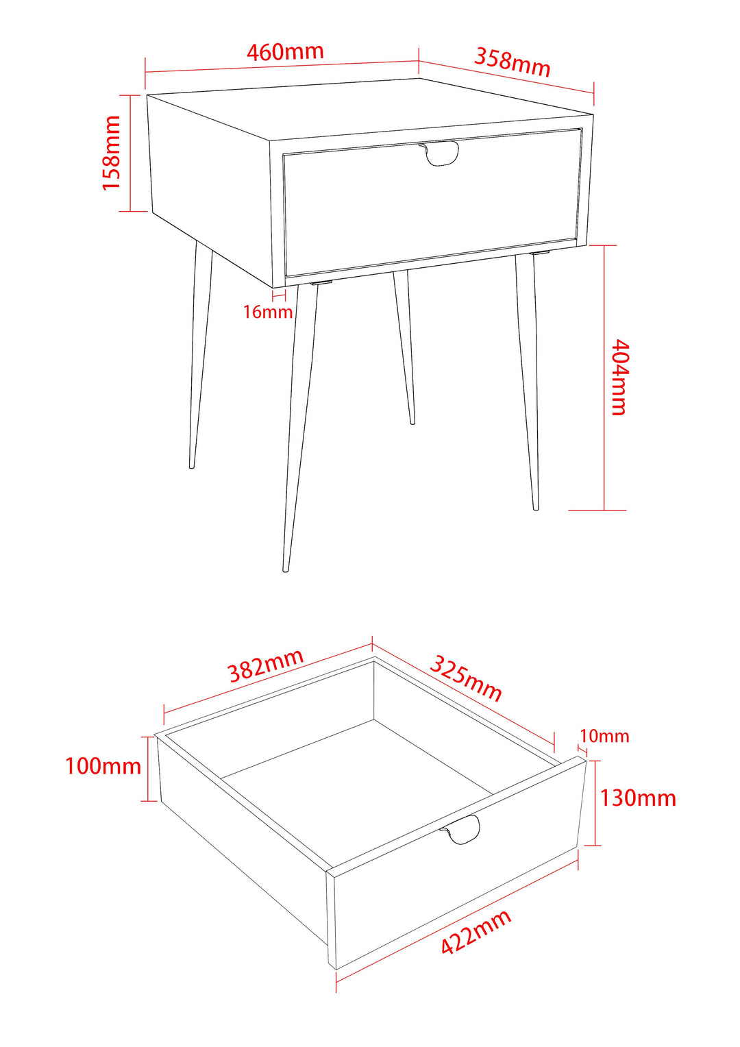 Options Jupiter Metal 1 Drawer Bedside Cabinet, Gold Drawer With Black Handle And Legs Black Gold (Self Assembly) (DHD)