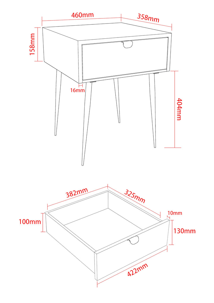 Options Jupiter Metal 1 Drawer Bedside Cabinet, Gold Drawer With Black Handle And Legs Black Gold (Self Assembly) (DHD)