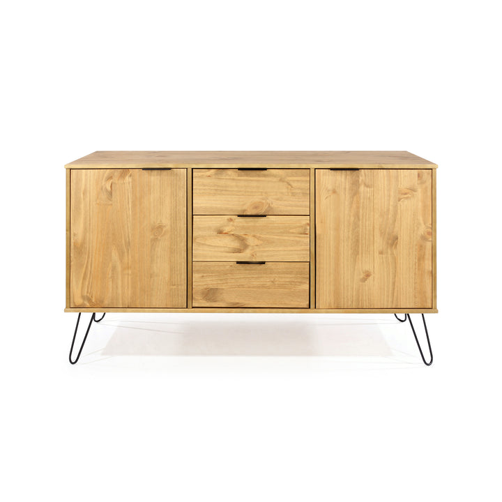 Augusta Pine Medium Sideboard With 2 Doors, 3 Drawers Antique Waxed Pine Black (DHD) Image 2