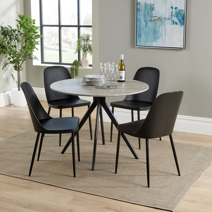 Aspen Round Dining Table, Grey Oak Effect Top With Black Pedestal Leg Frame  Grey Oak Black (DHD) Image 4