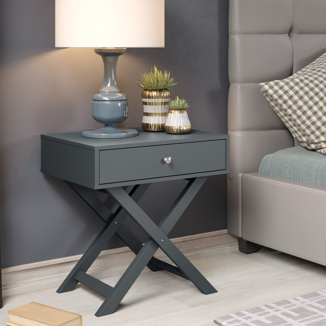 Options Blue X Leg  1 Drawer Petite Bedside Cabinet Blue  (DHD) Image 5