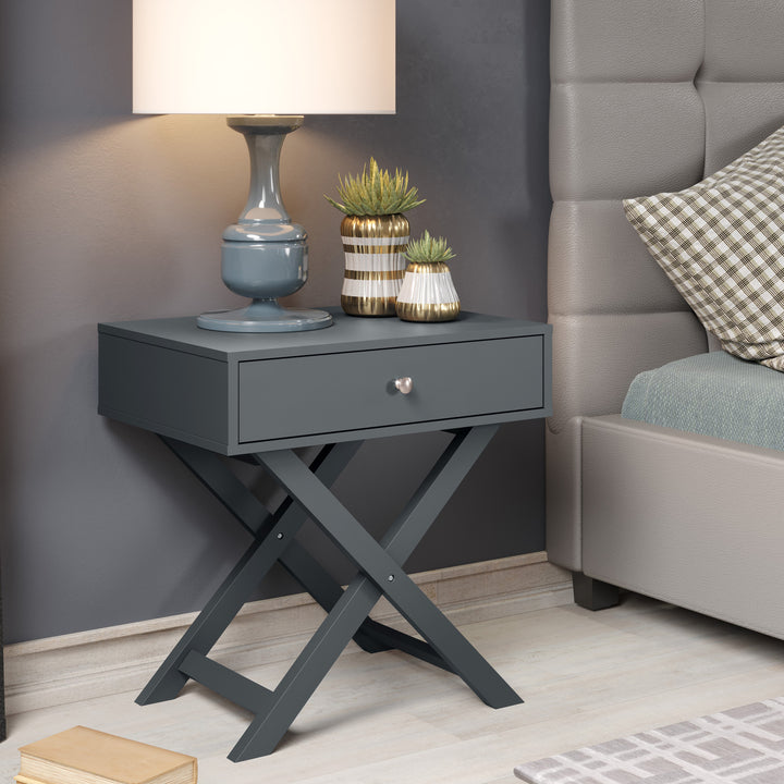 Options Blue X Leg  1 Drawer Petite Bedside Cabinet Blue  (DHD) Image 5