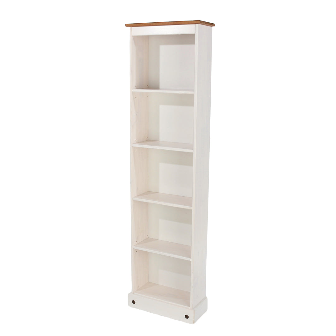 Corona White Tall Narrow Bookcase White Wax Antique Waxed Pine (DHD) Image 1