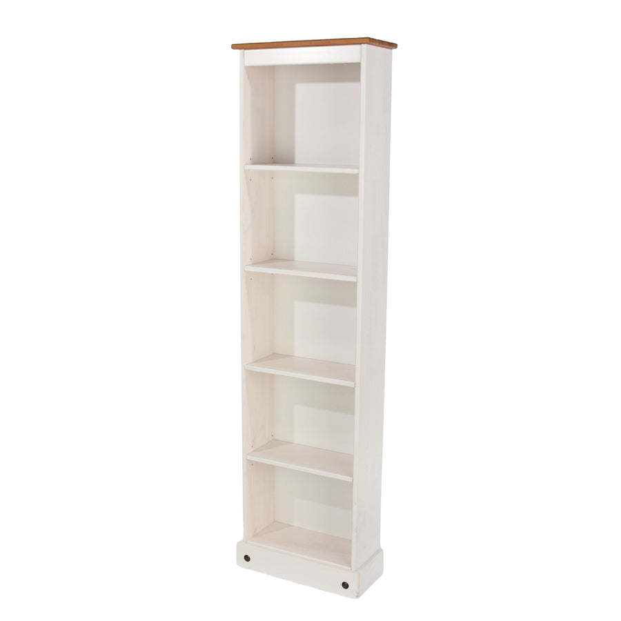 Corona White Tall Narrow Bookcase White Wax Antique Waxed Pine (DHD) Image 1