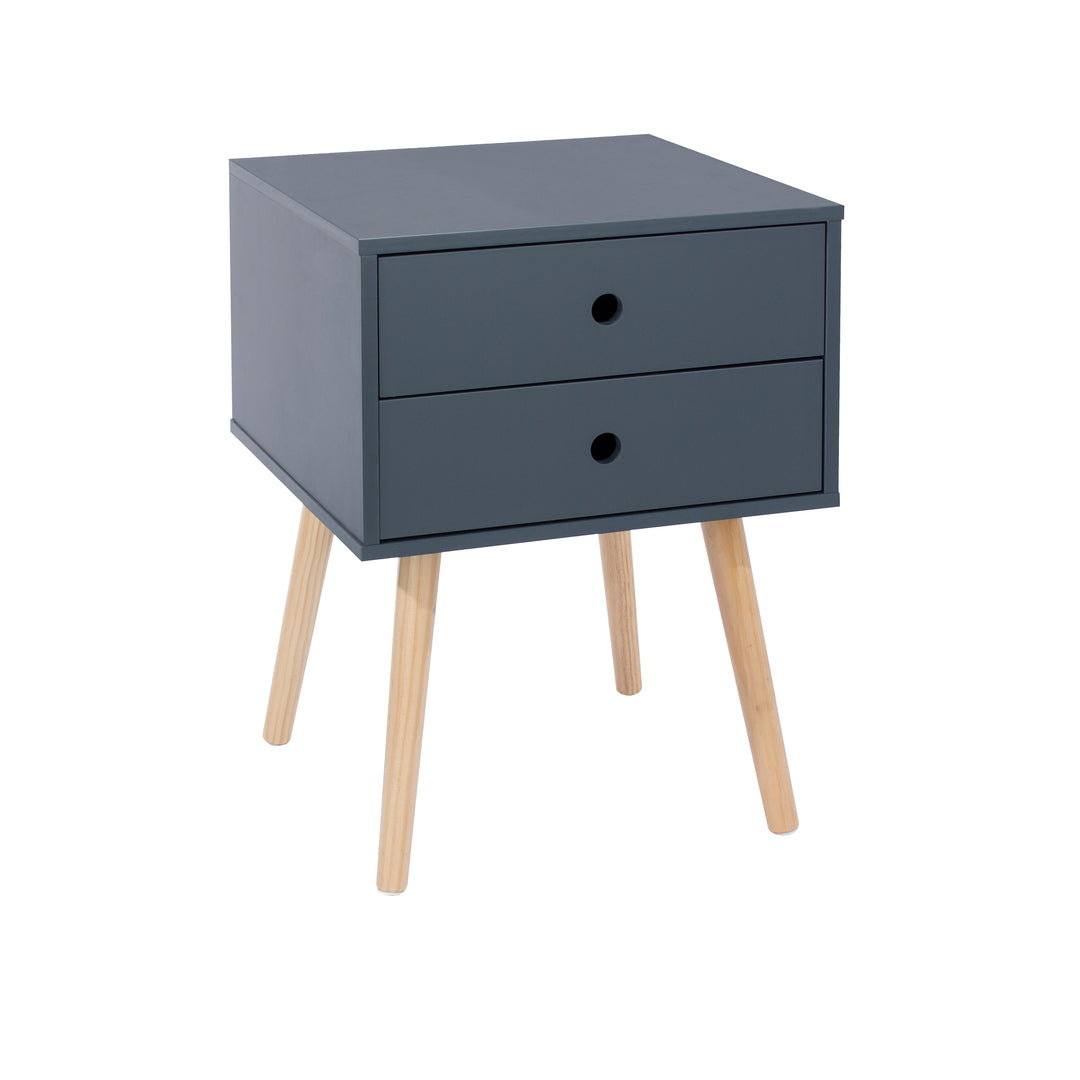 Options Blue Scandia, 2 Drawer & Wood Legs Bedside Cabinet  Blue Pine (DHD) Image 3