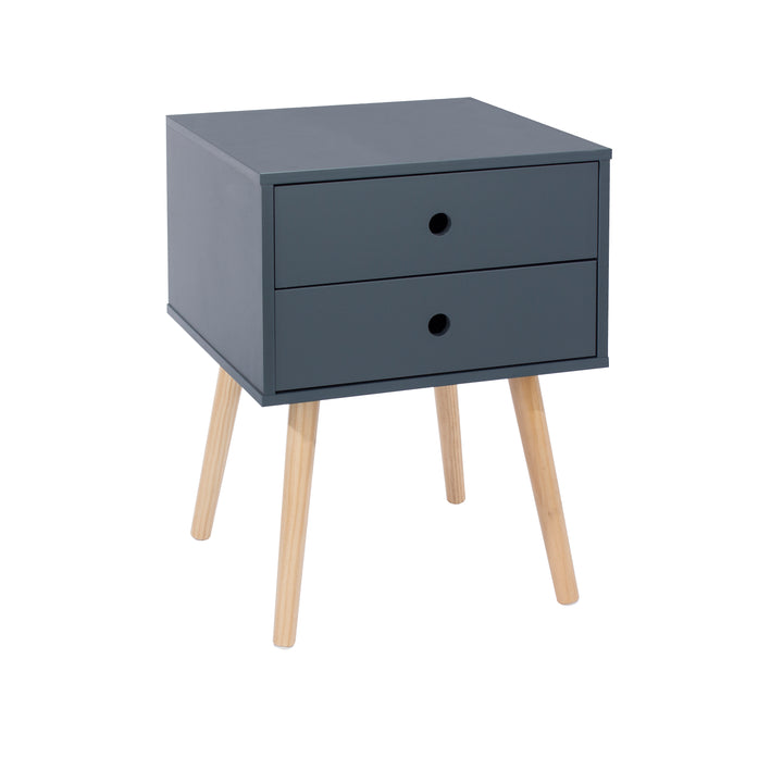 Options Blue Scandia, 2 Drawer & Wood Legs Bedside Cabinet  Blue Pine (DHD) Image 3