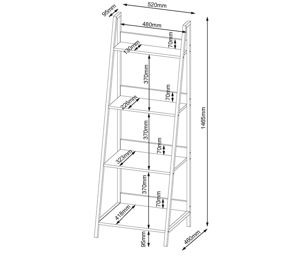 Loft Home Office Ladder Bookcase Unit With Oak Effect And Grey Metal Frames Oak Grey (DHD) Image 2