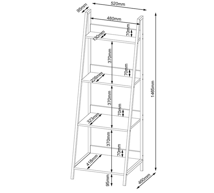 Loft Home Office Ladder Bookcase Unit With Oak Effect And Grey Metal Frames Oak Grey (DHD) Image 2