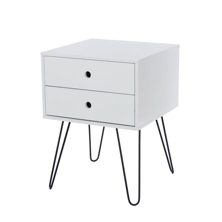 Options White Telford, White & Metal 2 Drawer Bedside Cabinet White Black (DHD) Image 1