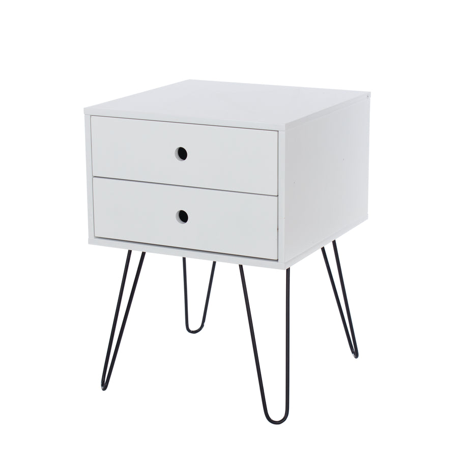 Options White Telford, White & Metal 2 Drawer Bedside Cabinet White Black (DHD) Image 1