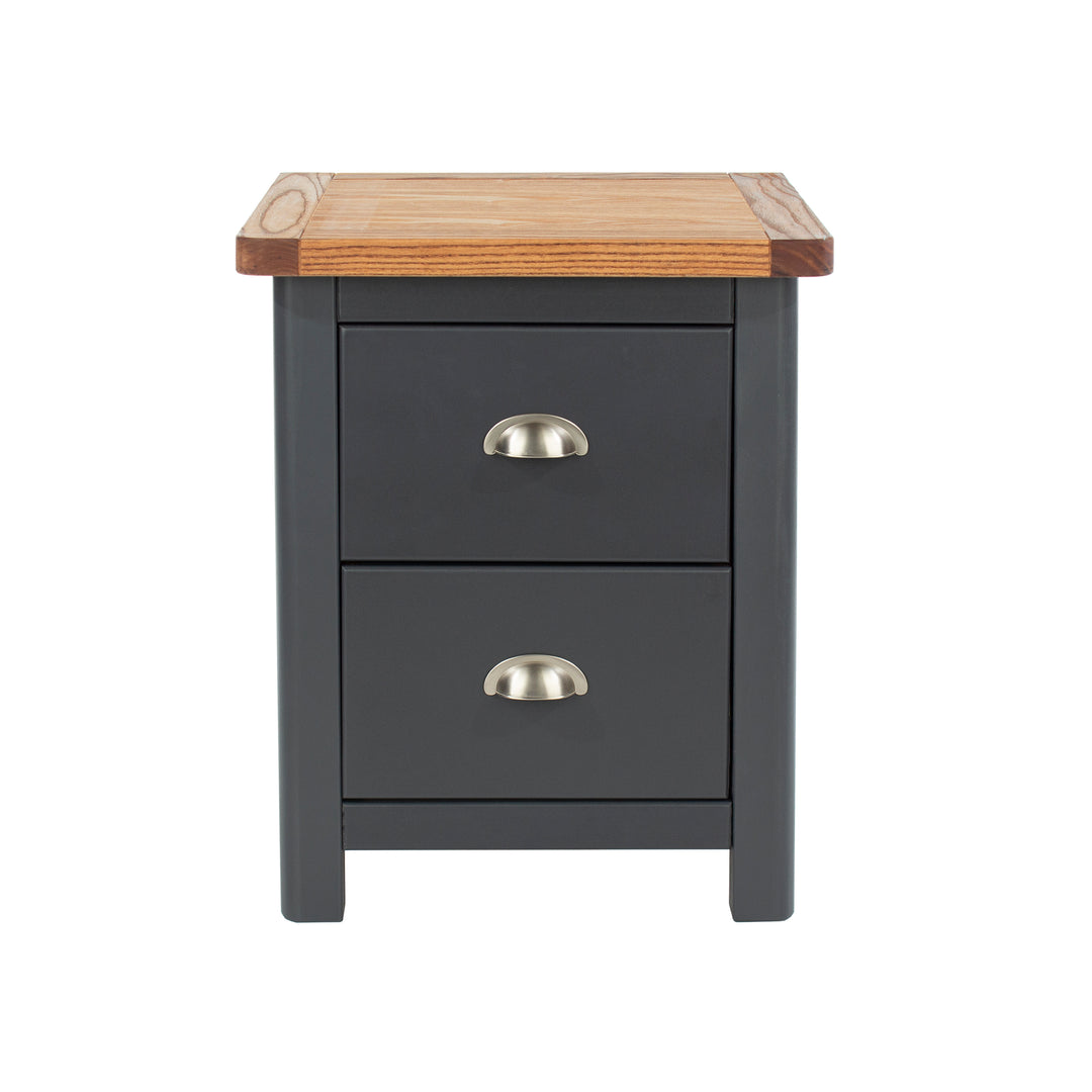 Dunkeld 2 Drawer Bedside Cabinet Midnight Blue Antique Oak Effect Wax (DHD) Image 2