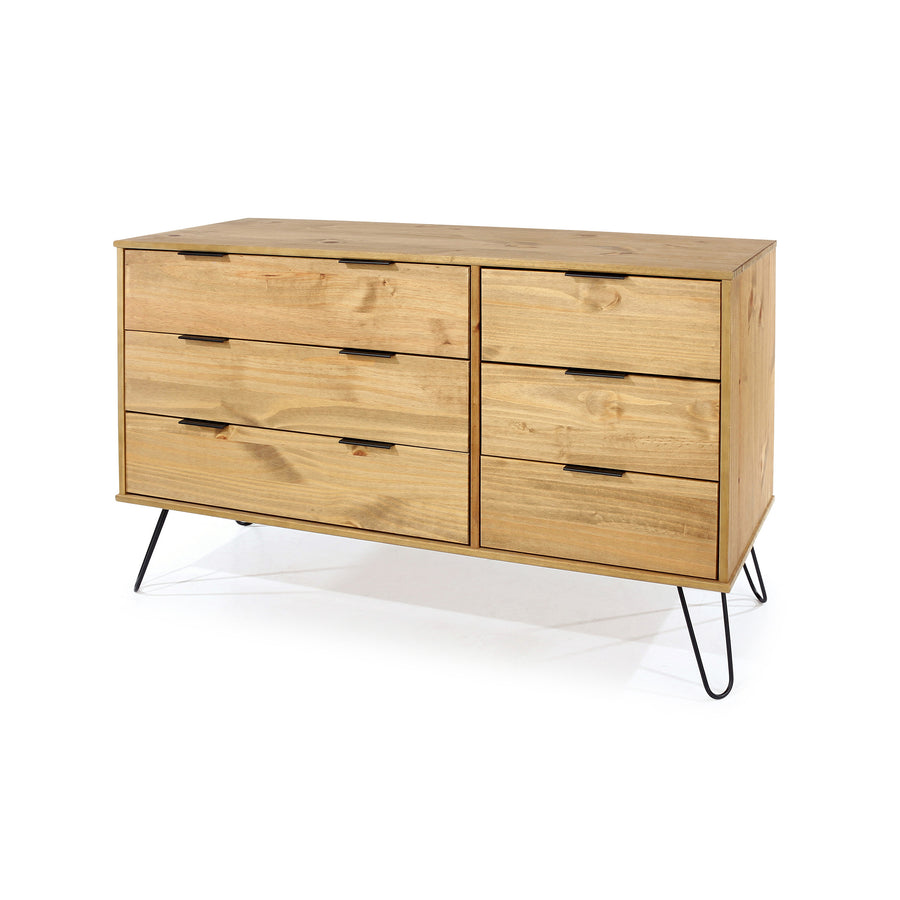 Augusta Pine 3+3 Drawer Wide Chest Of Drawers  Antique Waxed Pine Black (DHD) Image 1