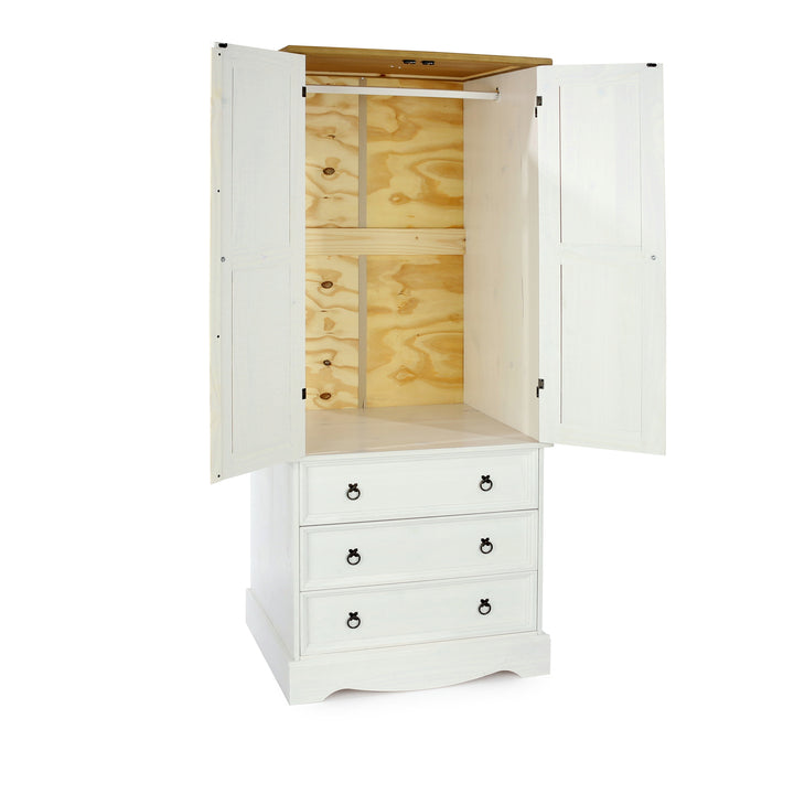 Corona White 2 Door, 3 Drawer Wardrobe White Wax Antique Waxed Pine (DHD) Image 5