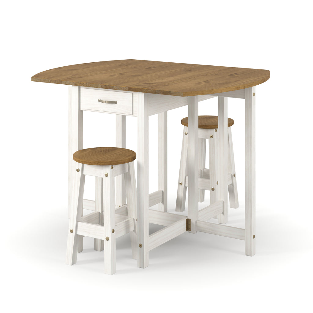 Corona White Oval Breakfast Drop Leaf Gateleg Table & 2 Stool Set White Antique Waxed Pine (DHD) Image 1