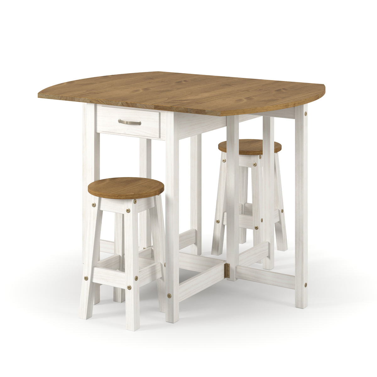 Corona White Oval Breakfast Drop Leaf Gateleg Table & 2 Stool Set White Antique Waxed Pine (DHD) Image 1
