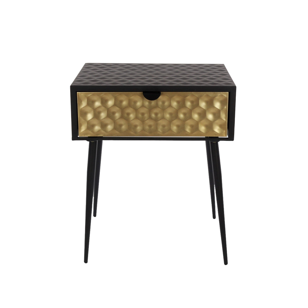 Options Jupiter Metal 1 Drawer Bedside Cabinet, Gold Drawer With Black Handle And Legs Black Gold (Self Assembly) (DHD)