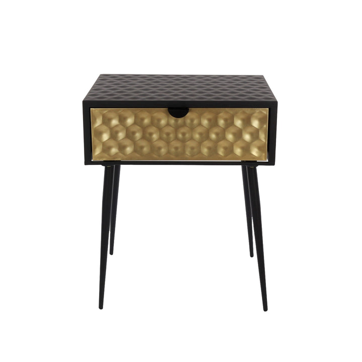 Options Jupiter Metal 1 Drawer Bedside Cabinet, Gold Drawer With Black Handle And Legs Black Gold (Self Assembly) (DHD)