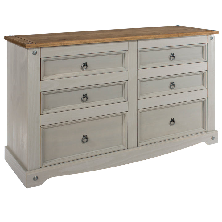 Corona Grey 3+3 Drawer Wide Chest  Grey Wax Antique Waxed Pine (DHD) Image 3