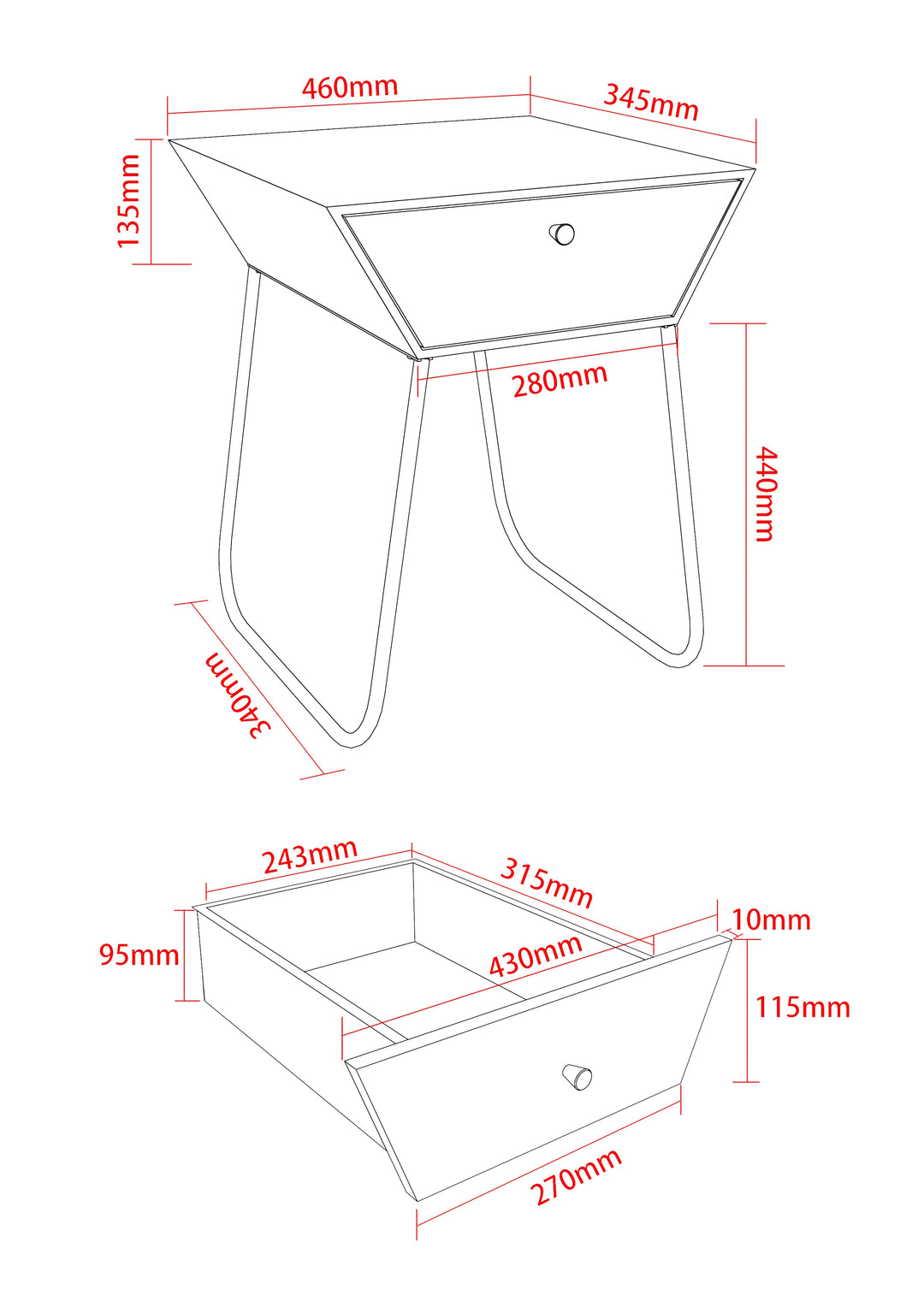 Options Apollo Metal 1 Drawer Bedside Cabinet, Black With Gold Handle And Legs Black Gold (Self Assembly) (DHD)