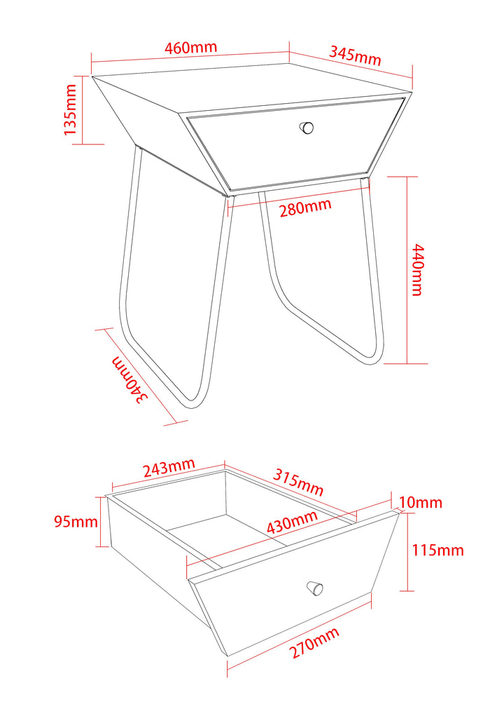 Options Apollo Metal 1 Drawer Bedside Cabinet, Black With Gold Handle And Legs Black Gold (Self Assembly) (DHD)