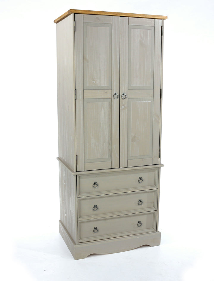 Corona Grey 2 Door, 3 Drawer Wardrobe Grey Wax Antique Waxed Pine (DHD) Image 3
