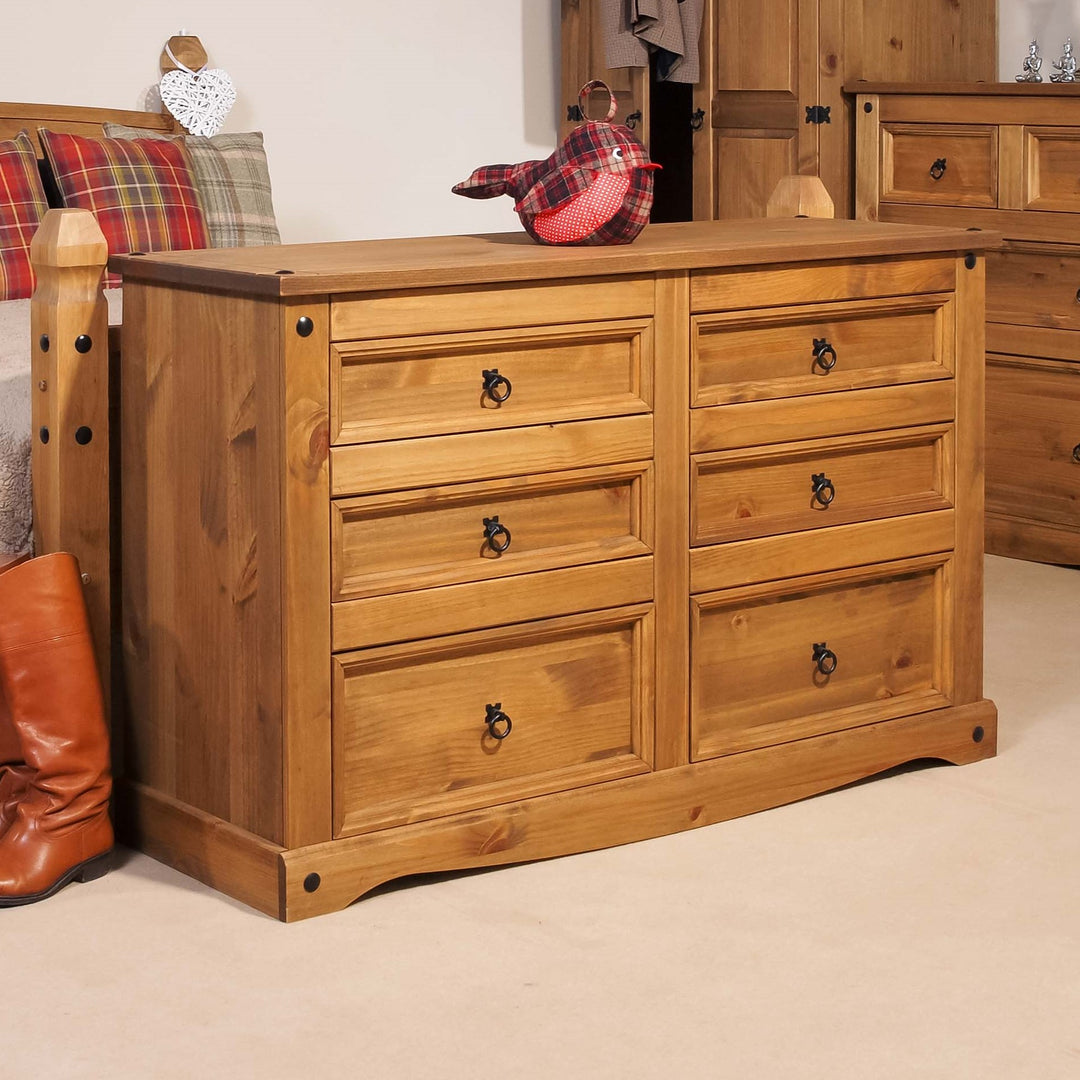 Corona 3+3 Drawer Wide Chest  Antique Waxed Pine  (DHD) Image 5