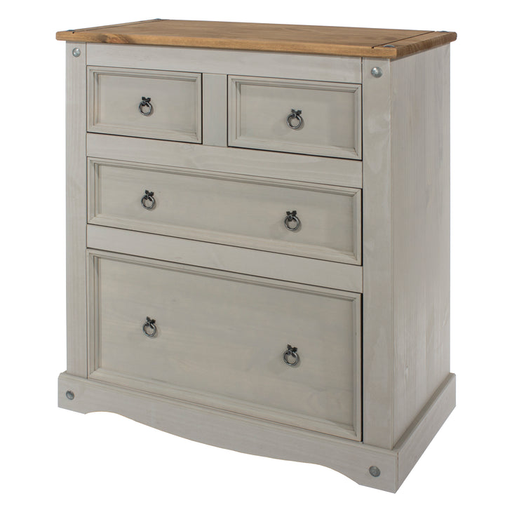 Corona Grey 2+2 Drawer Chest  Grey Wax Antique Waxed Pine (DHD) Image 1