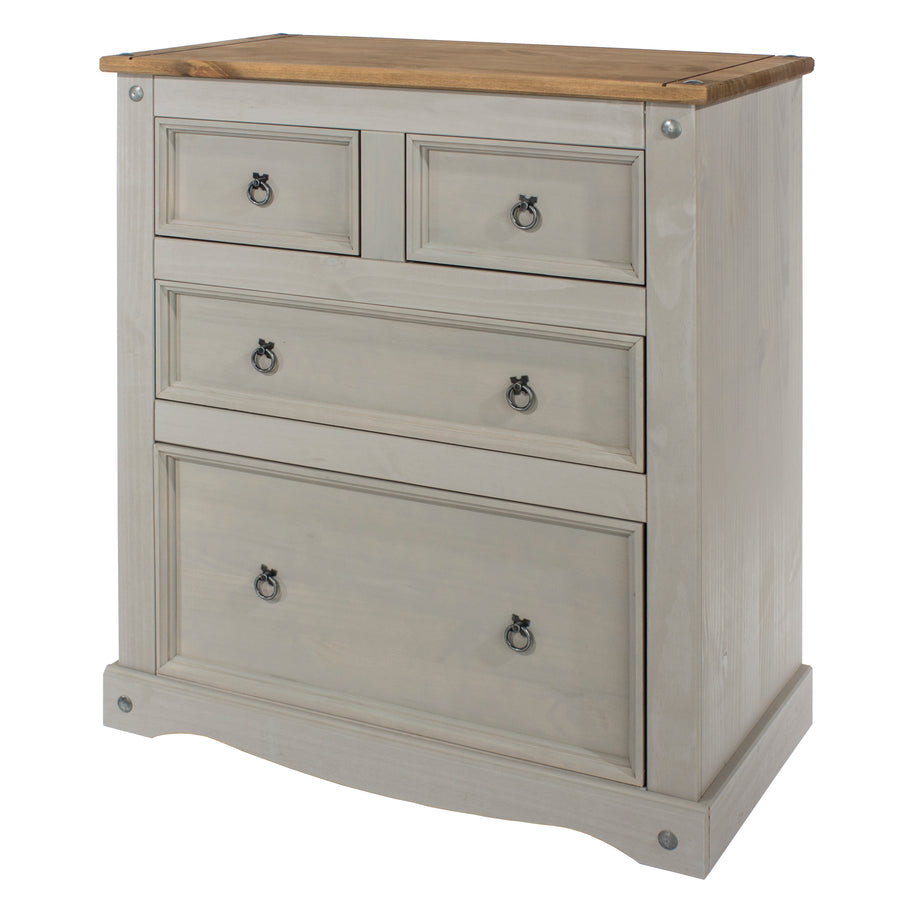 Corona Grey 2+2 Drawer Chest  Grey Wax Antique Waxed Pine (DHD) Image 1