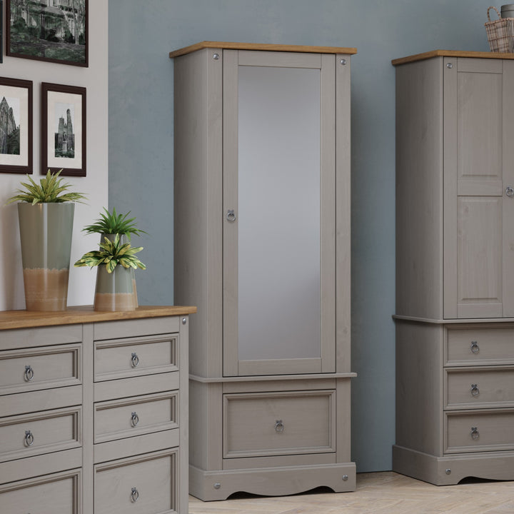 Corona Grey Armoire With Mirrored Door Grey Wax Antique Waxed Pine (DHD) Image 6