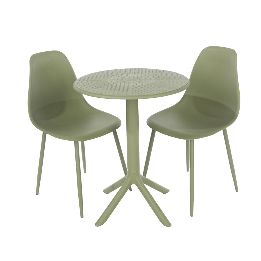 Rimini 3 Piece Cala Bistro Table & 2 Chair Set Outdoor Grade, Moss Green Moss Green  (DHD) Image 1