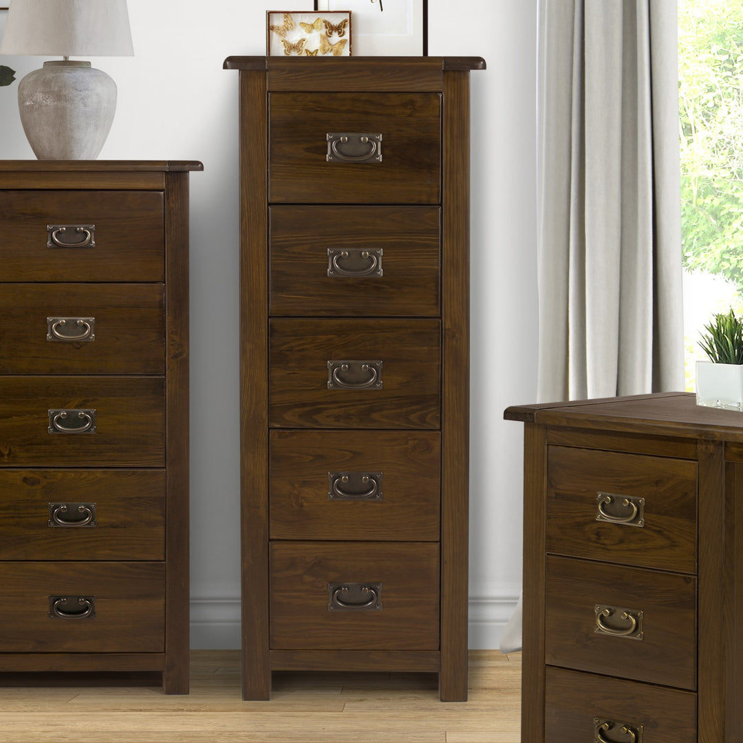 Boston 5 Drawer Narrow Chest Dark Brown  (DHD) Image 5