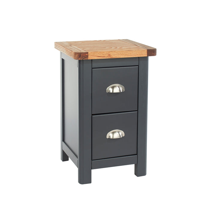 Dunkeld 2 Drawer Petite Bedside Cabinet Midnight Blue Antique Oak Effect Wax (DHD) Image 3