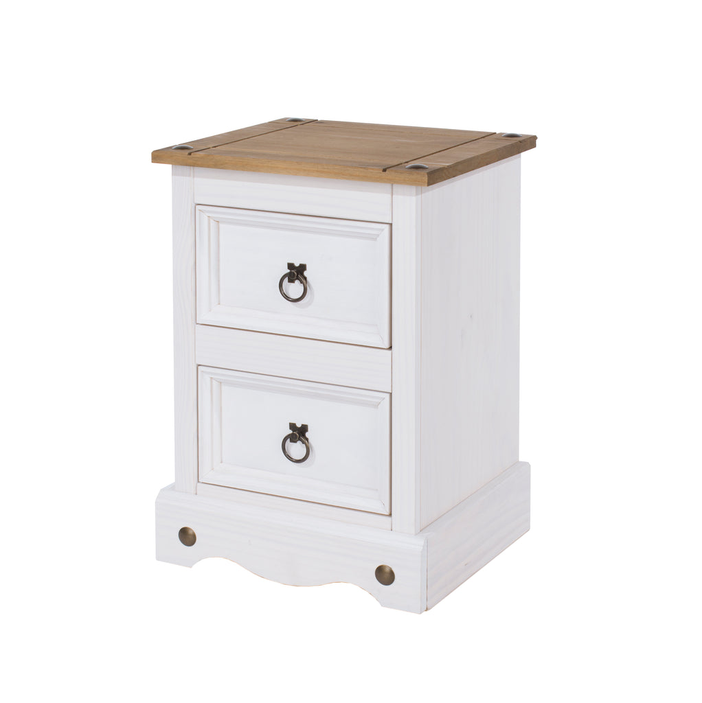 Corona White 2 Drawer Petite Bedside Cabinet White Wax Antique Waxed Pine (DHD) Image 1