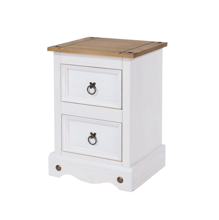 Corona White 2 Drawer Petite Bedside Cabinet White Wax Antique Waxed Pine (DHD) Image 1