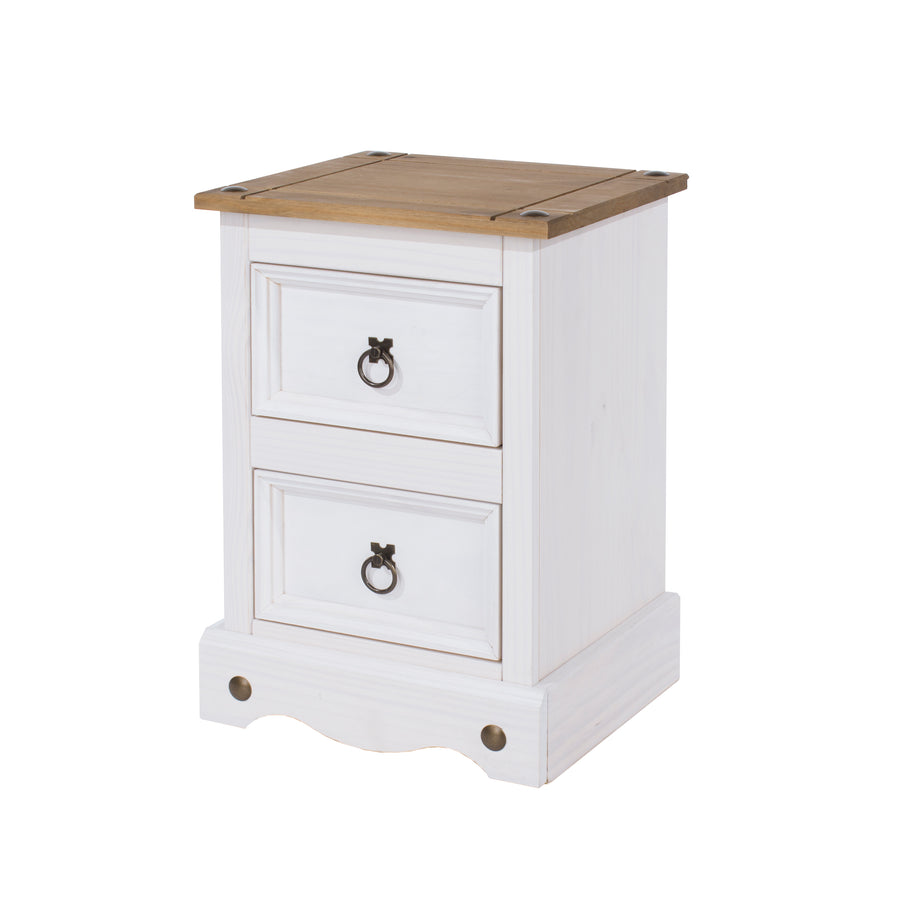 Corona White 2 Drawer Petite Bedside Cabinet White Wax Antique Waxed Pine (DHD) Image 1