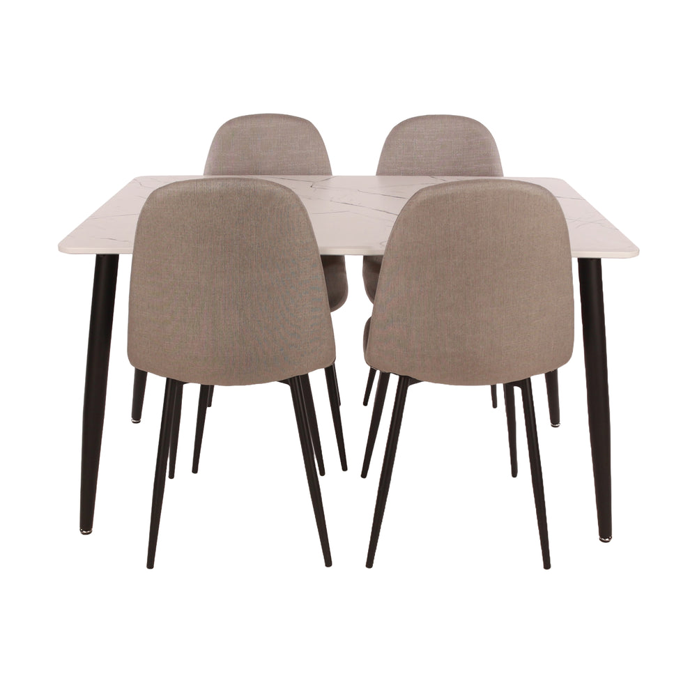 Aspen Rectangular Dining Table, White Marble Effect Foiled Top And 4 X Upholstered Chair Set  White Grey (DHD) Image 2