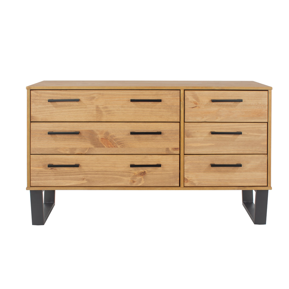 Texas 3+3 Drawer Wide Chest Of Drawers  Antique Waxed Pine Black (DHD) Image 2