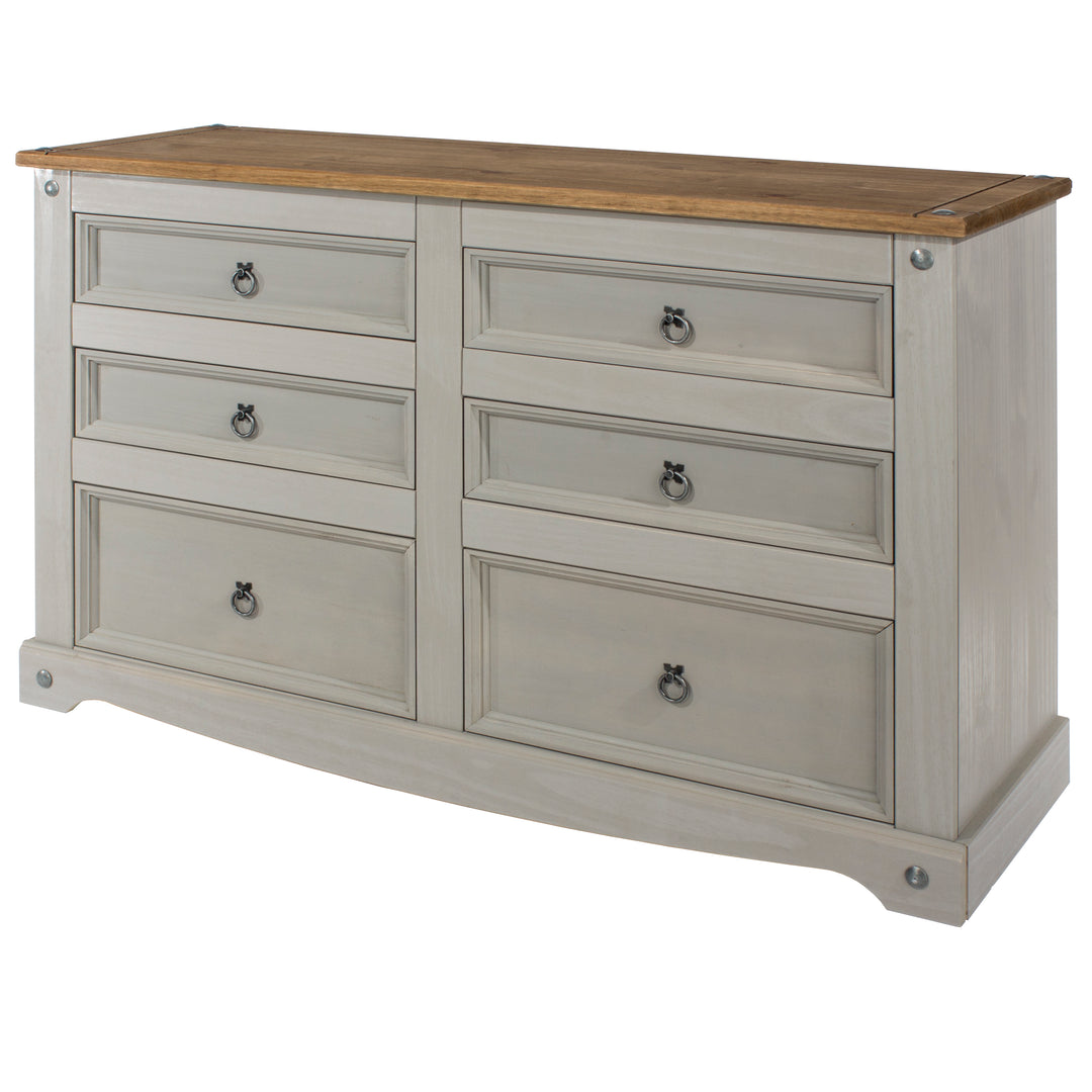 Corona Grey 3+3 Drawer Wide Chest  Grey Wax Antique Waxed Pine (DHD) Image 1