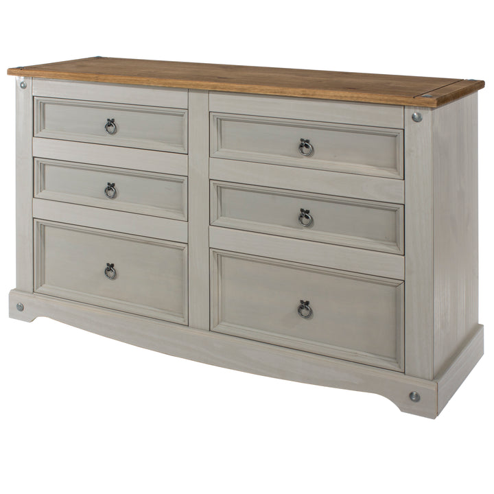 Corona Grey 3+3 Drawer Wide Chest  Grey Wax Antique Waxed Pine (DHD) Image 1