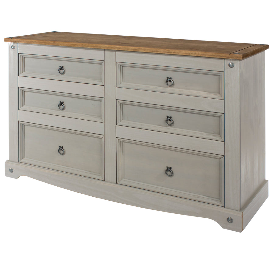 Corona Grey 3+3 Drawer Wide Chest  Grey Wax Antique Waxed Pine (DHD) Image 1