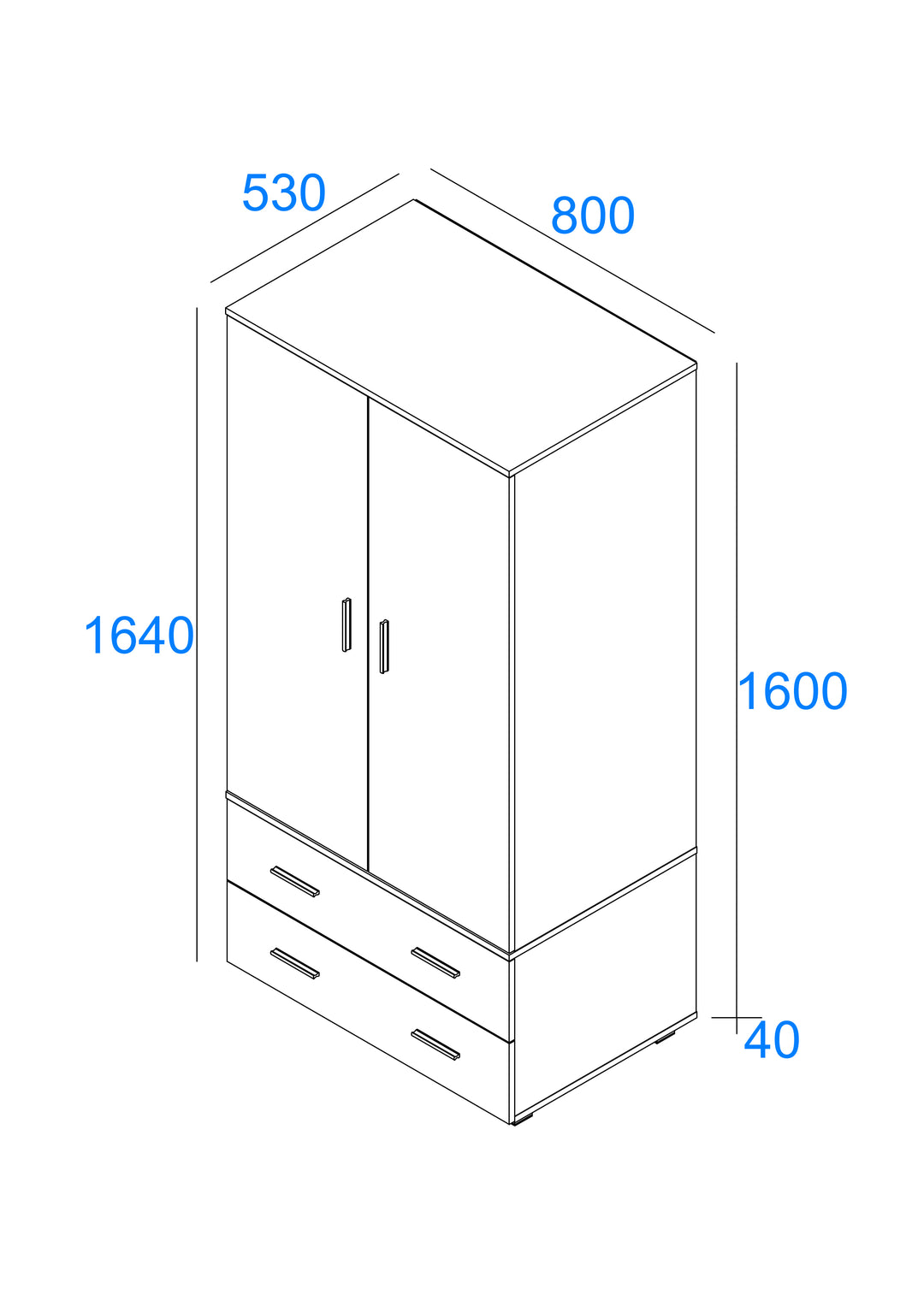 Lido 2 Door, 2 Drawer Low Wardrobe  White  (DHD) Image 4