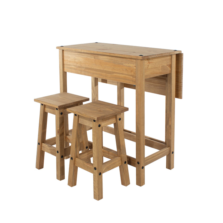 Corona Breakfast Drop Leaf Table & 2 Stools Set Antique Waxed Pine  (DHD) Image 5