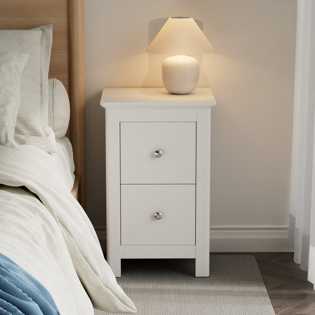 Nairn White 2 Drawer Petite Bedside Cabinet White  (Self Assembly) (DHD)