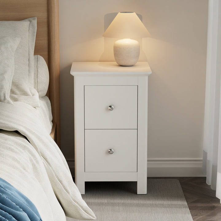 Nairn White 2 Drawer Petite Bedside Cabinet White  (Self Assembly) (DHD)