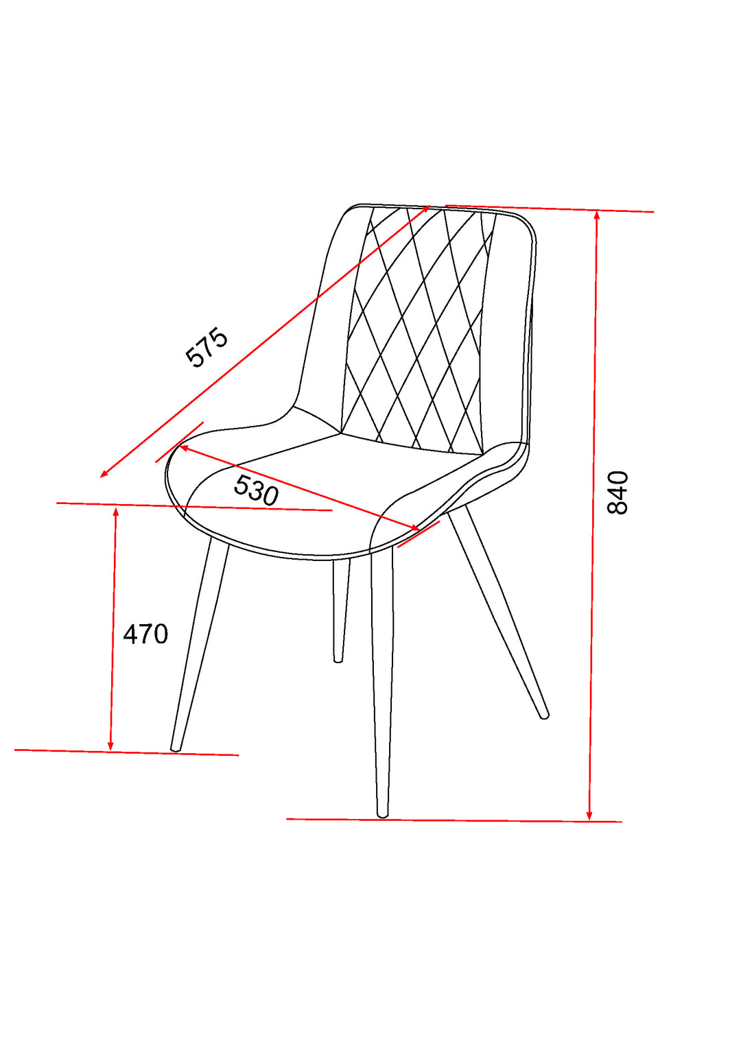 Aspen Diamond Stitch Lt Grey Cord Fabric Dining Chair, Black Tapered Legs (Pair) Light Grey Black (DHD) Image 6