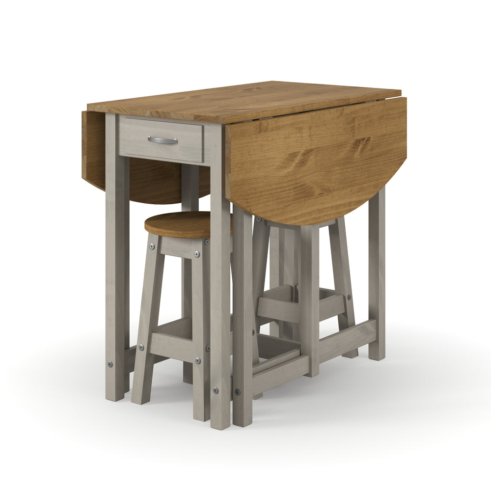 Corona Grey Oval Breakfast Drop Leaf Gateleg Table & 2 Stool Set Grey Antique Waxed Pine (DHD) Image 2