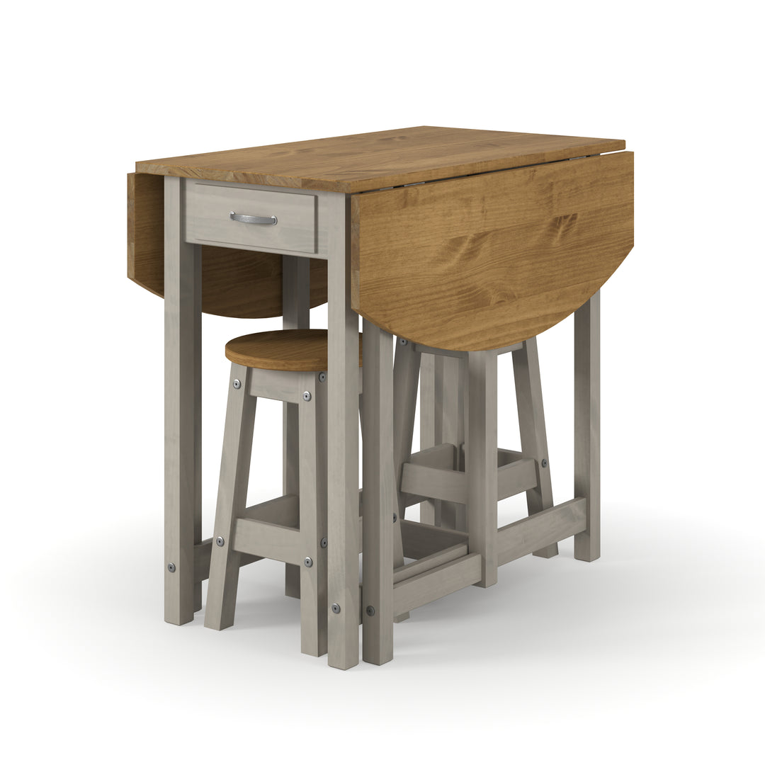 Corona Grey Oval Breakfast Drop Leaf Gateleg Table & 2 Stool Set Grey Antique Waxed Pine (DHD) Image 2
