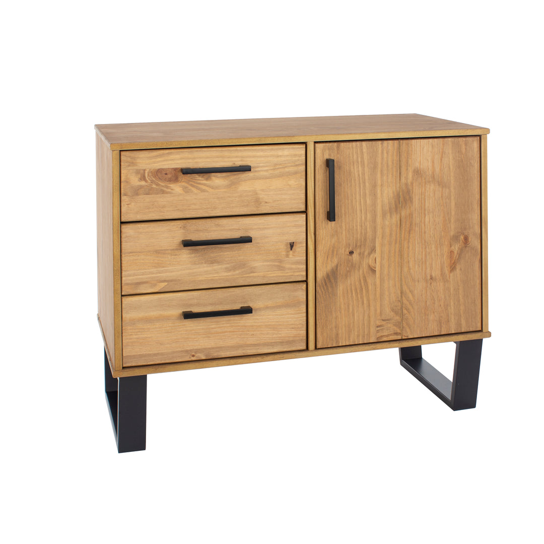 Texas Small Sideboard With 1 Door, 3 Drawers Antique Waxed Pine Black (DHD) Image 3