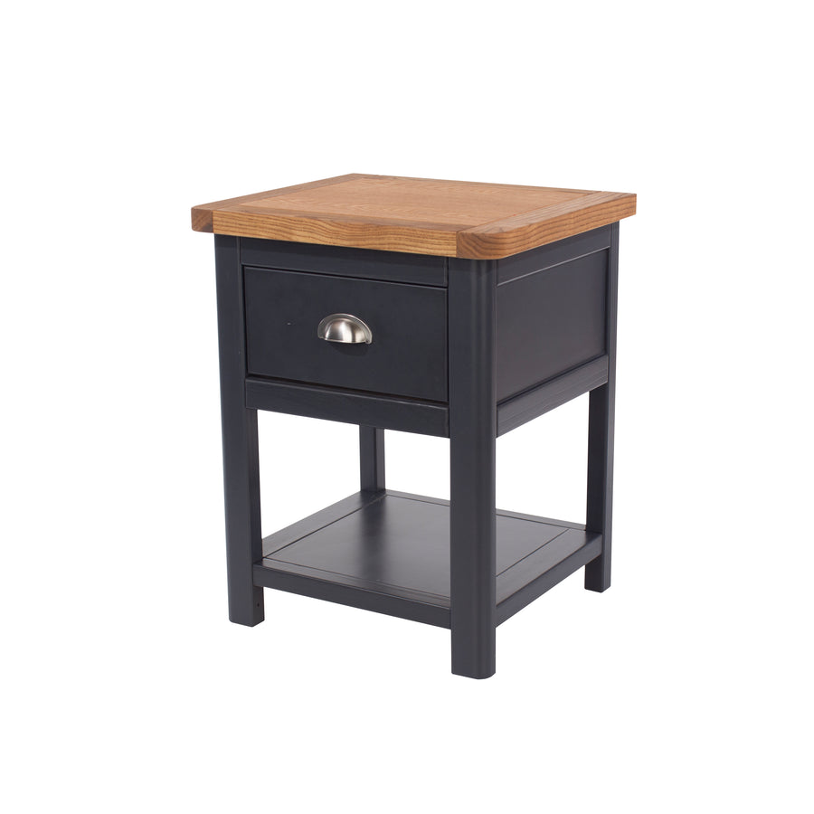 Dunkeld 1 Drawer Bedside Cabinet Midnight Blue Antique Oak Effect Wax (DHD) Image 1